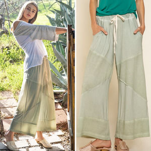 POL Loose Knit Culotte Pants with Drawstring Elastic Waistband - Desert Sage